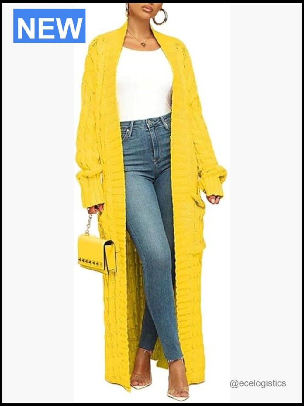 Long Open Front Chunky Cable Knit Duster Cardigan with Pockets Sweater Coat